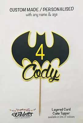 Batman Bat Logo Theme Cake Topper Personalised Custom Any Name Black Yellow Lego • $18.20