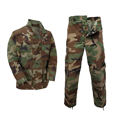 Original US BDU Trouser Army Woodland Camo Shirt Combat Dress Vintage Uniform • $56.82