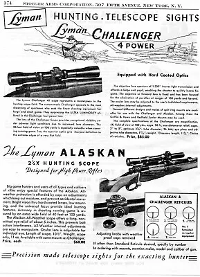 1951 Print Ad Of Lyman Challenger & Alaskan Hunting Rifle Scope • $9.99