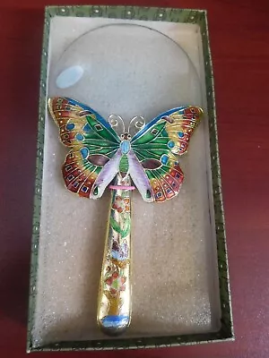 Vintage Cloisonné Colorful Butterfly Hand Held Magnifying Glass • $19.99