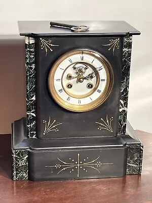Antique Mantle Clock Samuel Marti Et Cei Visible Escapement Marble & Slate C1860 • $354.85