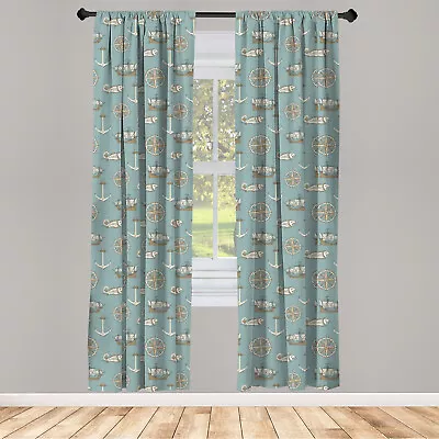 Marine Curtains 2 Panel Set Retro Nautical Elements Art • £21.99