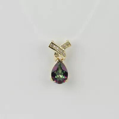 14k Yellow Gold Mystic Topaz Diamond Womens Necklace Pendant • $139