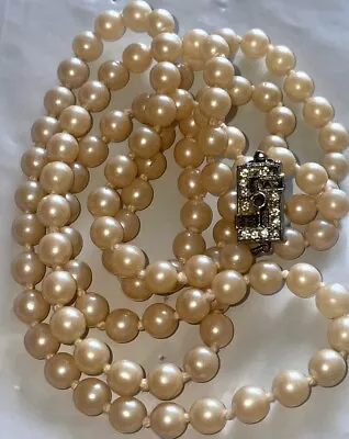 Vintage Marked ARG IND Sterling Silver Clasp 6mm Champagne Faux Pearls 32” READ • $12.99