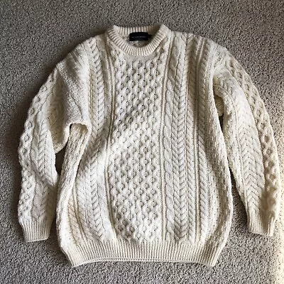 Rue Saint Patrick Cream Fisherman Cable Knit Sweater Ireland Wool Men's L • $35