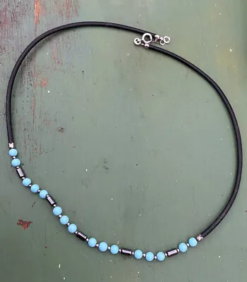 Handmade Mexican Retro Bohemian Hippy Turquoise Bead Necklace Silver • £12