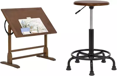 Studio Designs Vintage Drafting Table + Retro Stool Bundle | Solid Wood Craft Ta • $365.99