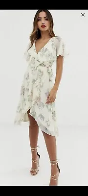 £19.99 • Buy ASOS Cape Back Dipped Hem Cream Floral Midi Dress Size 10
