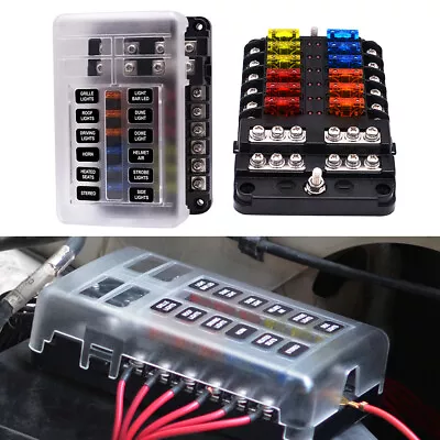 12 Way Car Auto Boat Marine UTV 4x4 Blade Fuse Box Block Holder LED Indicator • $15.90