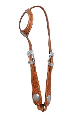 Brown One Ear Headstall Indian Leather Silver Carvings Brass Fittings For Horse • $40