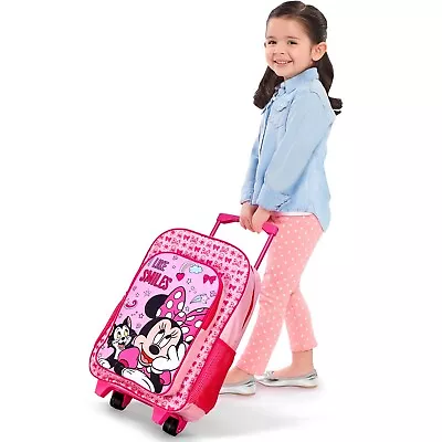 Minnie Mouse Girls Foldable Wheeled Trolley Backpack Cabin Luggage Travel Bag • £19.97