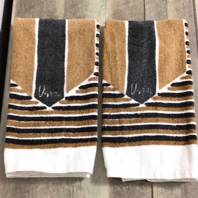 Vintage Vera Neumann Set Of 2 Hand Towels Mod Brown / Black / White • $40