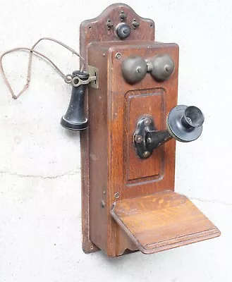 Antique Oak Wall Mount Telephone – Kellogg Company – Original Finish • $395