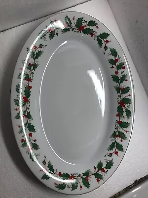 Vintage CHINA PEARL NOEL Christmas Fine China —-Holly & Berries- 14” Platter • $25