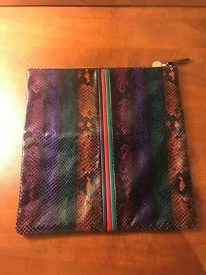 New Clare V Vivier Fold Over Stripe Clutch Multi Color Snakeskin Print M76 • $150