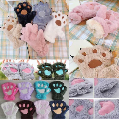 $4.79 • Buy Cartoon Bear Paw Gloves Thicken Velvet Fluffy Imitation Rabbit Fur Plush Gloves