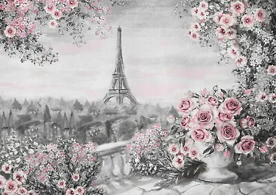 250839 Eiffel Tower Pink Roses Paris POSTER PRINT • $19.95