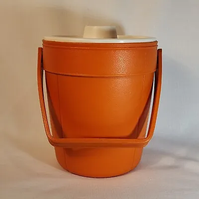 Vintage RUBBERMAID Ice Bucket W/ Lid Handle Orange #2260 Cooler Farmhouse Picnic • $14.30
