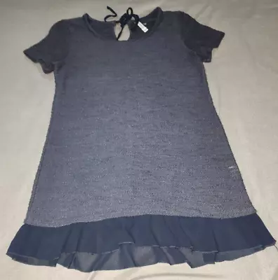 Monoreno Women's Size LARGE Blouse Top Shirt Navy Blue Short Sleeve Sheer Ruffle • $8