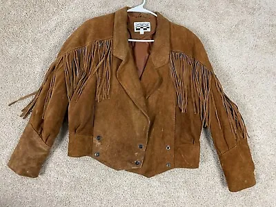 Vintage Yearbook Snap Button Western Cowboy Jacket Womens Medium Leather Fringe • $50
