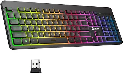 KLIM Light V2 Rechargeable Wireless RGB Slim Keyboard For PC MAC PS4 Xbox One • $20.95