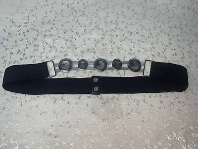 Vtg Retro Black Elastic Stretch Waist Belt Textured Silver Coin-like Decor Sz M • $11.99