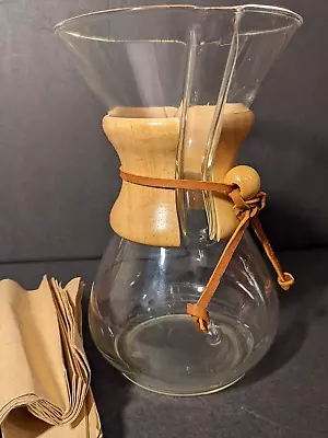 Vtg MCM Chemex Pyrex Glass Pour Over Coffee Maker /Wooden Collar Filters 8.25  • $79