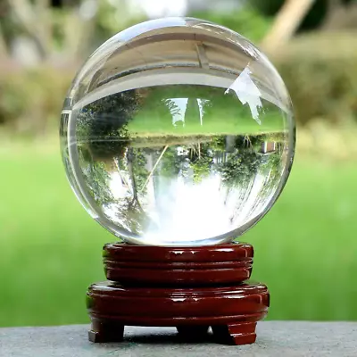 Crystal Ball W/Wood Stand Meditation Ball For Gazing Divination Photography Prop • $15.95