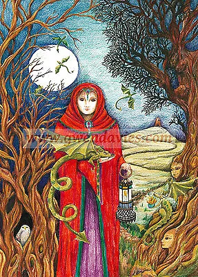 Yule Christmas Card Dragon Lady Pagan Solstice Gwen Davies UK Artist • £1.95