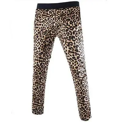 Fashion 2019 Mens Casual Leopard Print Sports Long Pants Elastic Waist Trousers • £14.71