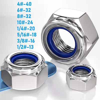 A2 Stainless Steel Nylon Insert Hex Lock Nuts Nylock NPT 4# 6# 8# 10#1/4 3/8~1/2 • $1.86