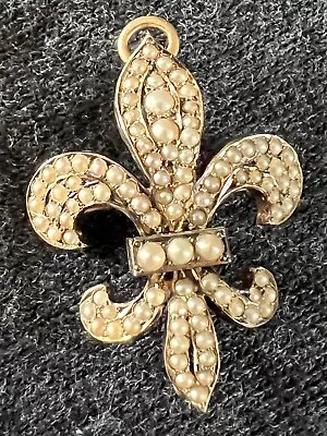 Antique 1890 14K Yellow Gold Seed Pearls Fleur De Lis Watch Pin Riker Brothers • $595