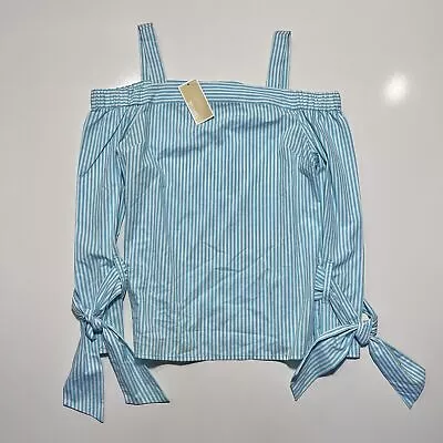 Michael Kors Striped Turquoise Blouse Bowtie Sleeves SZ Medium NWT $99.50 • $26.99