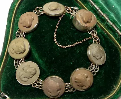 Splendid ANTIQUE VICTORIAN Hand Carved LAVA CAMEO Elegant BRACELET C1875 • £159.99