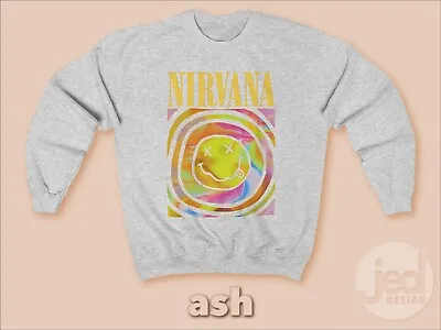 $55 • Buy Nirvana Smiley Face Sweatshirt; Nirvana Aesthetic Pink Rainbow Unisex Sweatshirt