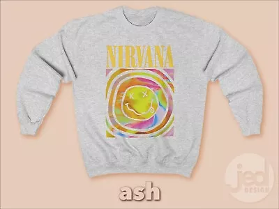 $55 • Buy Nirvana Smiley Face Sweatshirt; Nirvana Aesthetic Pink Rainbow Unisex Sweatshirt
