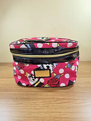 Betsey Johnson Skull Cosmetic Bag Makeup Large Floral Moustache/Top Hat Hot Pink • $22.99
