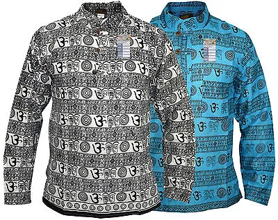 Om Printed Casual Cotton Grandad Collarless Summer Light Nepalese Kurtas Shirts • £14