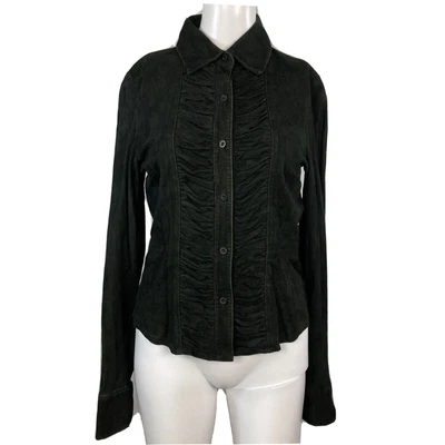 $67.84 • Buy Vakko Womens Black Suede Leather Button Up Collared Shirt Jacket Sz XS