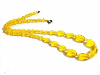 17  Vintage Czech Necklace English Cut Gradual Oval Yellow Glass Beads • $16