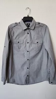 H&M Button Down Dress Shirt Mens New Small Regular Fit Long Sleeve Grey Classic • $9.99