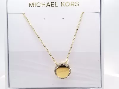 MICHAEL KORS Gold Tone CRYSTAL Pave Round Pendant Necklace MSPR $85 • $37.78