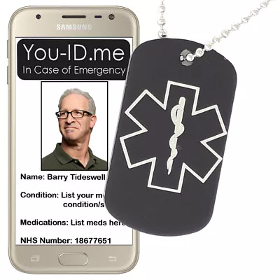 Engraved Medical Alert Tag ID Necklace Emergency SOS ICE Pendant Phone Identify • £5.99