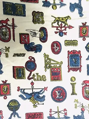 Vintage Fabric Americana Colonial MCM Rooster Dog Horse 1yd • $18