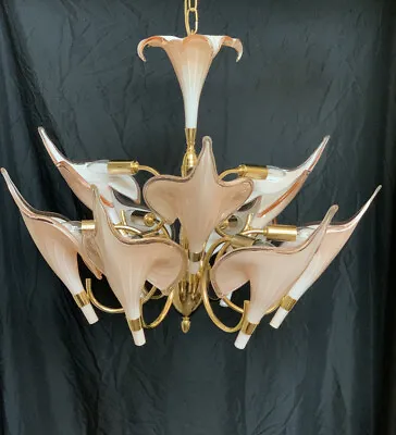 $3500 • Buy MURANO Two-tier Italian Art Nouveau Calla Lily Brass Chandelier Franco Luce