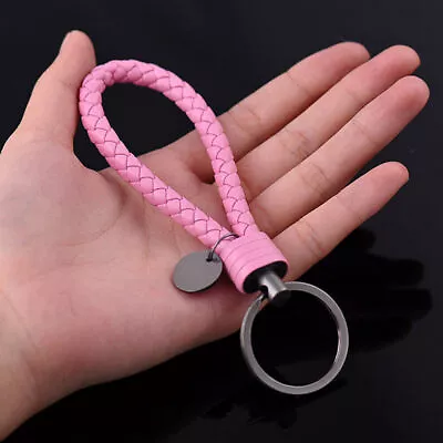 Car Keychain Pink Leather Rope Strap Weave Keyring Key Ring Chain Key Fob Gift • $4.60