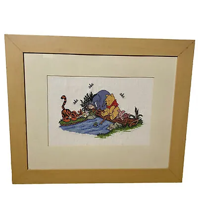 Vintage Winnie The Pooh Tigger Eeyore Finished Framed Cross Stitch H 20” X W 23” • £20
