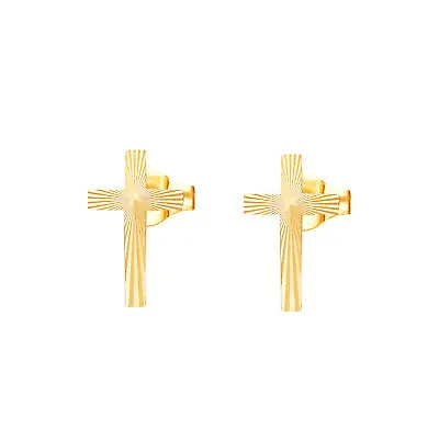 9ct Gold Small Plain Cross Stud Earrings. Gift Box • £16.80