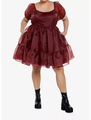 Plus Size Cosmic Aura Maroon Organza Tiered Dress 2X • $27