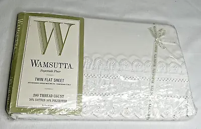NEW Vintage Wamsutta Beacon Hill Twin Flat Sheet New White Euler Lace USA NOS • $23.11